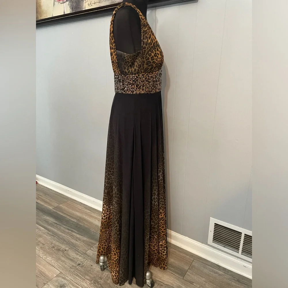 Alberto Makali Brown Leopard Print Long Formal Evening Gown Size 12 - Picture 4 of 5
